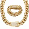 20mm Heavy Cubic Cyrkonia Miami Cuban Chain Bransoletka Naszyjnik Zestaw Złoto Silver RoseGold Men Hip Hop Biżuteria