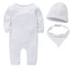 Spring long sleeves Baby rompers cotton Solid childern born hats Baby bib boy girls clothes sets LJ201223