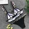 Ny snörning Ruffled Bikini Push Up Swimsuit Female Leopard Swimwear Women Bandeau Bikini Set Bh Cup Brazilian Bathing Suit T200508