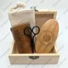 MOQ 100 set LOGO personalizzato Strumenti per barba Pennello e pettine in legno di sandalo Forbici per toelettatura in confezione regalo Kit scatola di legno