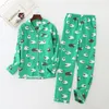 JULY'S SONG Donna Stampa in cotone Pigiama Maniche lunghe Pantaloni da donna Pigiama Set Casual Large Size Soft Sleepwear Suit 201217