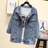 Gagarich BF Automne Harajuku Imprimé Effiloché Perles Denim Veste Lâche Casual Jeans Veste Femmes Manteau Outwear Femme Veste T200212