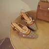 Sandels Zapatos de Moda Para Mujer Sandalias Con Punta Retro Francesa Fiesta Cordón Tela Algodón A Cuadros 220303