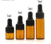 Amber 1ml 2ml 3ml 5mlエッセンシャルオイルボディオイルガラスボトル黒プラスチックドロッパー蓋付きリークプルーフフェイスオイル化粧品血清グラスドロッパーバイアルボトルフリーシップ