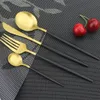 24Pcs Matte Black Gold Cutlery Set 304 Stainless Steel Dinnerware Set Knife Fork Spoon Silverware Set Kitchen Flatware Z1202