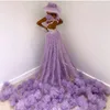 Purple Mermaid Prom Dress Chic Ruffles Tulle Appliqued Lace Evening Dresses Sweep Pociąg Seksowna Backless Party Dress Custom Made Robe de Soiree