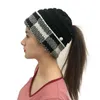 Femmes Bonnet Chapeau avec boutons et impression à carreaux de velours Bonnet tricoté doux Extensible Hiver Chaud Chapeaux extensibles Accessoires1