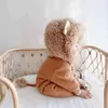Infant Hooded Warm Rompers Autumn Winter Baby Girl Footies Boys s born Rabbit Ears Cute Jumpsuit Outfits 220106