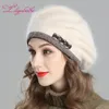 Liliyabaihe Nouveau style femmes béret d'hiver en laine tricotée béret angora style européen Décoration double chapeau chaud Y200102