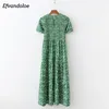 efvandoloe green maxiのドレスの長い花の夏のドレスのための女性自由奔放に生きる服Jurken Robe Femme LJ200808