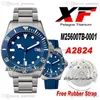 XF ETA A2824 Montre automatique pour homme Lunette en céramique bleue Cadran bleu Boîtier en titane Meilleure édition PTTD 25600 Bracelet en caoutchouc gratuit Puretime 8aA1