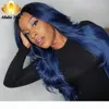 Transparent Dark Blue Body Wave Wigs Pre Plucked Lace Front Human Hair Wigs Ombre Colored Lace Part Wig For Black Women6327265