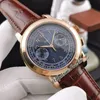 TWF Platin Complictions Chronograph 5070J El Sarma Otomatik Erkek İzle 18 K Gül Altın Mavi Arama Kahverengi Deri PTPP Puretime P5H8