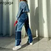 Ezgaga Patchwork jean femmes couleur bloc taille haute gland contraste pantalon décontracté Streetwear Denim pantalon dames poches mode