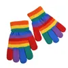 Dzieciowe zimowe dzianiny pełne palec rękawiczki tęczowe kolorowe pasiaste chłopcy dziewczęta harajuku na zewnątrz wiatrowoodporne rękawiczki 5-15T289K