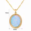 Cinily Green Blue Fire Opal Stone 목걸이 펜던트 옐로우 골드 컬러 타원형 매력 부적 고급 빈티지 보석 여성 236r