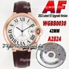 2022 AF 42MM 0520030 A2824 Orologio meccanico automatico da uomo Quadrante bianco romano Quadrante con zaffiro Cassa in oro rosa Cinturino in pelle di vitello Versione super eternità Orologi