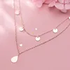 Real 925 Sterling Silver Fashion Double Layer Chain Tassel Wafer Clavicle Necklace For Women Fine S925 Jewelry