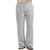 Prosta spodnia luźna kieszeń z sznurkiem Summer Solid Kolor Linen Multi Kieszonkowe Pantorzy pasujące do kamizelki Spodnie dla mężczyzn Y220308