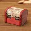 Vintage Sieraden Doos Mini Wood Wereldkaart Patroon Metalen Container Organizer Opbergkast Handgemaakte Houten Kleine Dozen Zyy428