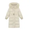 Women's Outerwear & Coats Winter Down jacket Girls big fox fur collar slimming beam waist with belt lengthened thick warmly hooded cold-proof cotton-padded coats Hoody