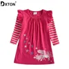 Dxton Inverno Crianças Vestidos Para Meninas Sleeve Flying Unicorn Crianças Dress Star Stripe Toddler Roupas Algodão Causal Girls Dress LJ200923