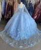 Light Blue New Sweet 16 Abiti Abiti da ballo Fiori fatti a mano Applique di perline Abiti da Quinceanera Abito con impacchi Prom Pageant280N