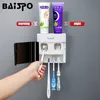 BAISPO Bathroom Accessories Sets Drain Toothbrush Holder Automatic Toothpaste Squeezer With Magnetic Cover For WC Home Wash Sets LJ201204