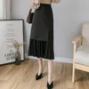 Mode-rokken Koreaanse mode vlakte geplooide rok vrouwen 2021 zomer meisje zoete effen kleur chique midi lange preppy stijl khaki / zwart