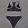Yeni Seksi Bikini Mayo Kadınlar Mektuplar Iki Parçalı Yüksek Bel Bikini Set Mayo Beachwear Yaz Siyah veya Beyaz Mayo
