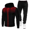 Män som kör TrackSuits Vinterkläder Set Utskrift Hoodie Zipper Casual Sport Sweatpants Fitness Jacka Jogging kostymer för män Y1221