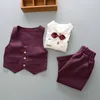 Dollplus Frühling Herbst Baby Jungen Anzug Britischen Wind Children039s Junge Anzüge Gentleman Langarm Hemd Weste Hosen Kinder Formale Sui7800473