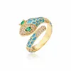 Class Womens Style Multicolor Enameled Green Zircon Eye Snake Ring Jewelry Adjustable Size