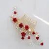 Dower me Red Floral Braut Haarschmuck Stirnband Gold Hochzeit Haarkamm Zubehör Frauen Prom Kopfschmuck Schmuck Y200409