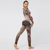 Yoga Outfit Seamless Camouflage Set Sport Fitness Pantaloni a vita alta per il sollevamento dell'anca Tute a maniche lunghe Allenamento Leggings da palestra per le donneYoga