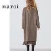 Narci 2020 Neue Damen Karierte Lange Mantel Für Winter Frühling Damen Hahnentritt Plaid Mantel Braun Drehen Unten Kragen Lose mantel LJ201109