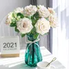 Fake Single Stem Curling Rose 17.72" Length Simulation Oil Painting Camellia for Wedding Home Decorative Artificial Flowers