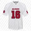 Custom NC State Wolfpack NCAA Youth # 16 AWAST VIT FOOTBALL JERSEY PERSONERADE STUCKED NAMN NAMN NUMMER XS-5XL