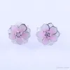 Pink Magnolia örhängen Vackra kvinnliga smycken med originallåda för 925 Sterling Silver Flower Stud Earring Sets9080242