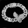 Iced Out Diamond Kvinnor Smycken Zircon Kaffebönor Kubansk Link Kedja Guld Silver Rosa Butterfly Armband