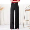Corea del verano moda mujer pantalones de talla grande de cintura alta de lino de algodón fino pantalones de pierna ancha casual pantalones rectos combinados LJ201029