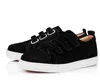 Nowy Styl Paryż Czerwony Podeszwy Buty Czerwony Dolny Sneaker Męski Niski Top Junior Black Suede Skórzany Skate Buty + Velcro z kryształem Strass Spiked