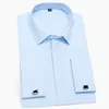 Botões escondidos clássicos masculinos botões francês camisa de vestido sólido de vestido formal em forma de manga longa cabana com abotoaduras