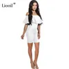 Lioooil off schulter sexy ruffle bodycon spiele Frauen 2020 Kurzarm Black Whiter Party Club Rompers Damen Jumpsuit Shorts T200704