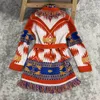 Boho inspirowany kaszmirowy jacquard swetra dla kobiet z frędzlami kardigan z długim rękawem płaszcz sweter zimowy Sweter Zimowy Sweter 20128