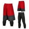 Män Basket Korta Sats Sport Gym Quick-Dry Workout Board Shorts + Strumpbyxor För Man Fotboll Running Fitness Yoga Kort