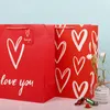 Valentine Love Gift Bag Rood Hart Gedrukt Winkelen Gift Verpakking Tas Wit Kraftpapier Kleine Grote Huidige Winkels Zakken HA2871