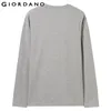 Giordano Hommes Tshirt T-shirt à manches longues Homme de Marque T-shirt solide pour hommes 100% coton Camisetas Hombre Soft Men Vêtements 201202