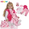 KEIUMI 24 Inch Lovely Reborn Baby Dolls 60 cm Soft Cloth Body Vinyl Gold Curls Baby Doll Reborns Toys For Children's Day Present LJ201031