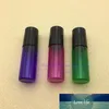 (30 unids/lote) botella enrollable de vidrio de 5ML, botella enrollable de aceite esencial, botella de Perfume verde/violeta azulada/rosa roja
